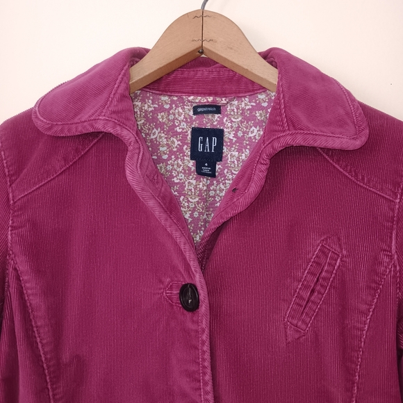 GAP Women's Rose Pink Classic Tailored Corduroy Blazer with Floral Cuffs 4 - Picture 4 of 15